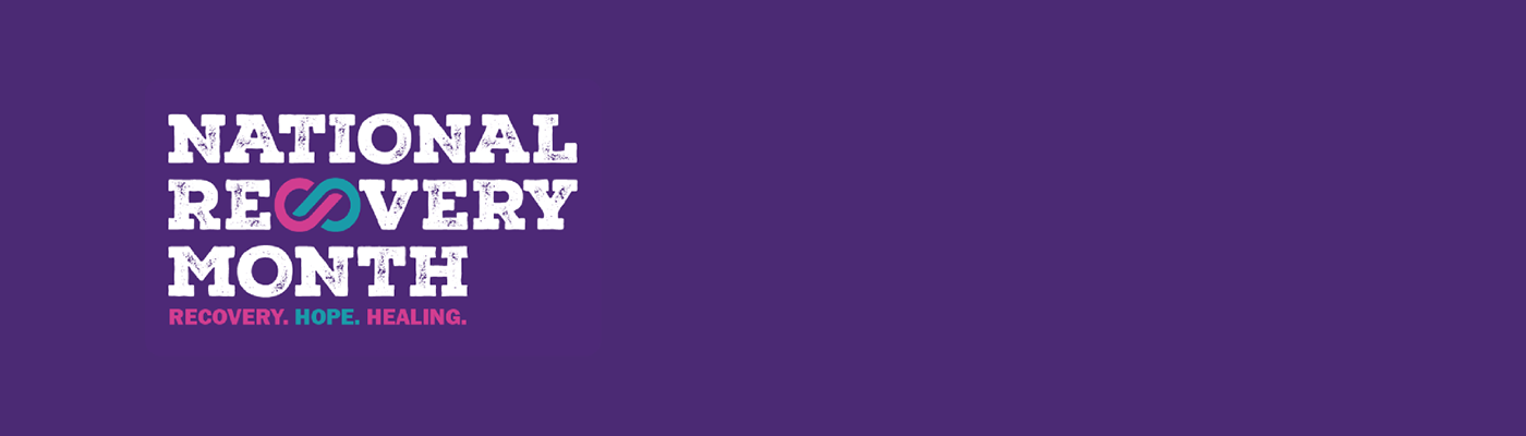 The National Recovery Month logo set on a purple background